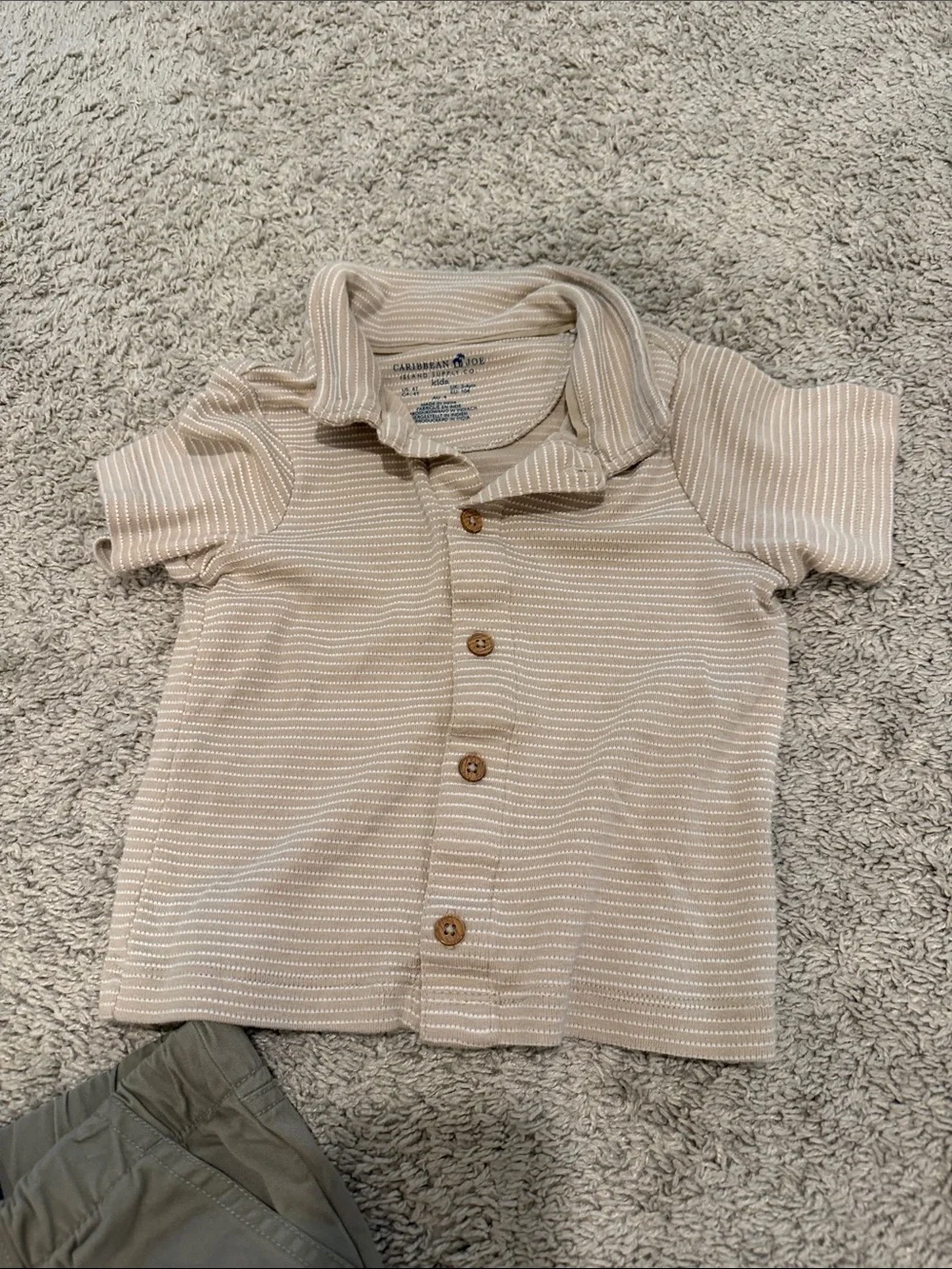 Toddler Boy Beige Striped Button-Front Top and Olive Jogger Set